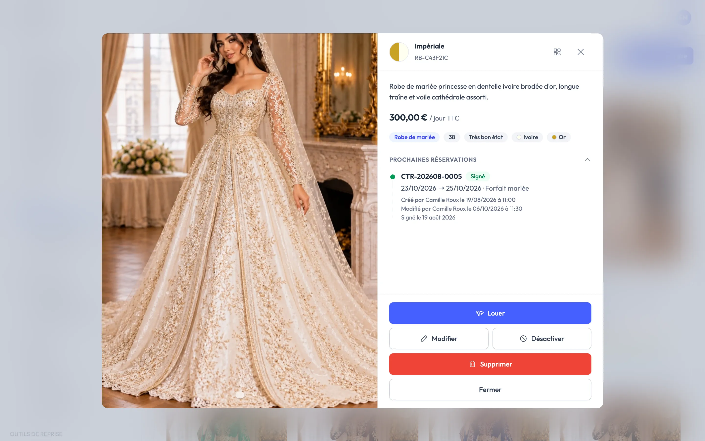 Fiche d'une robe de mariée
